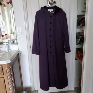 Full length eggplant Albert Nipon 100% wool, made in the USA coat